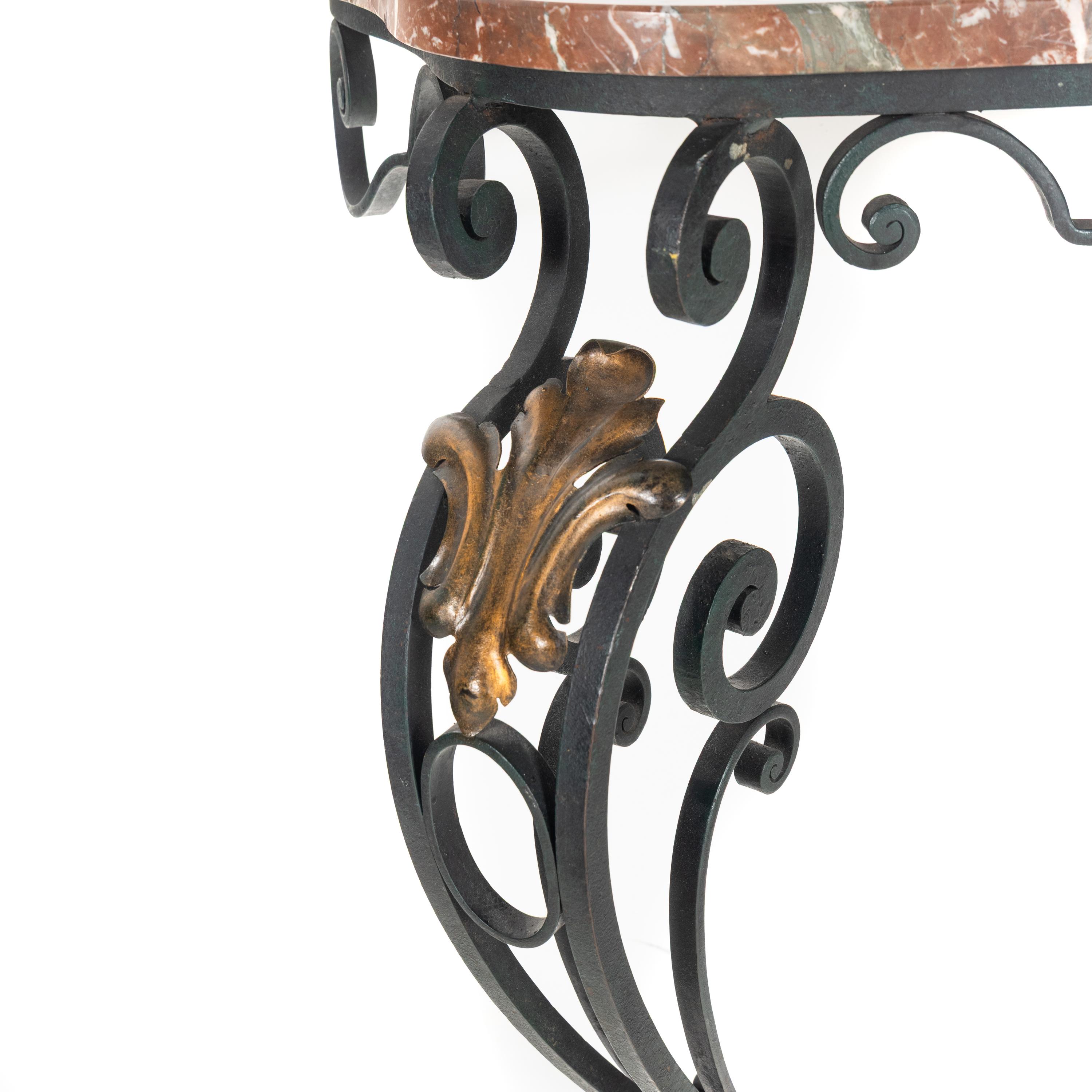 A Wrought Iron Marble-Top Console Table