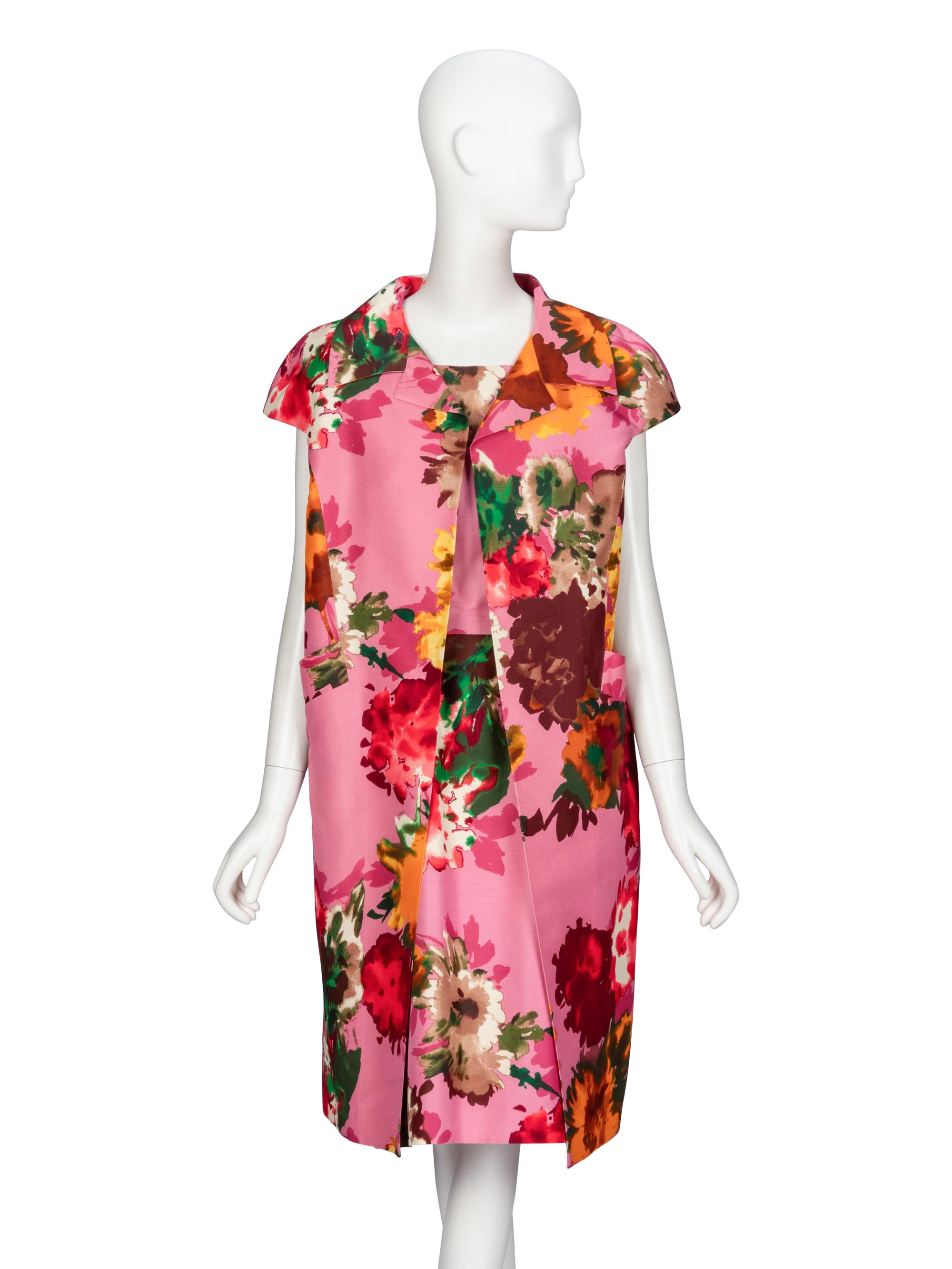 Oscar de la Renta, Floral Silk Faille Dress Enesmble