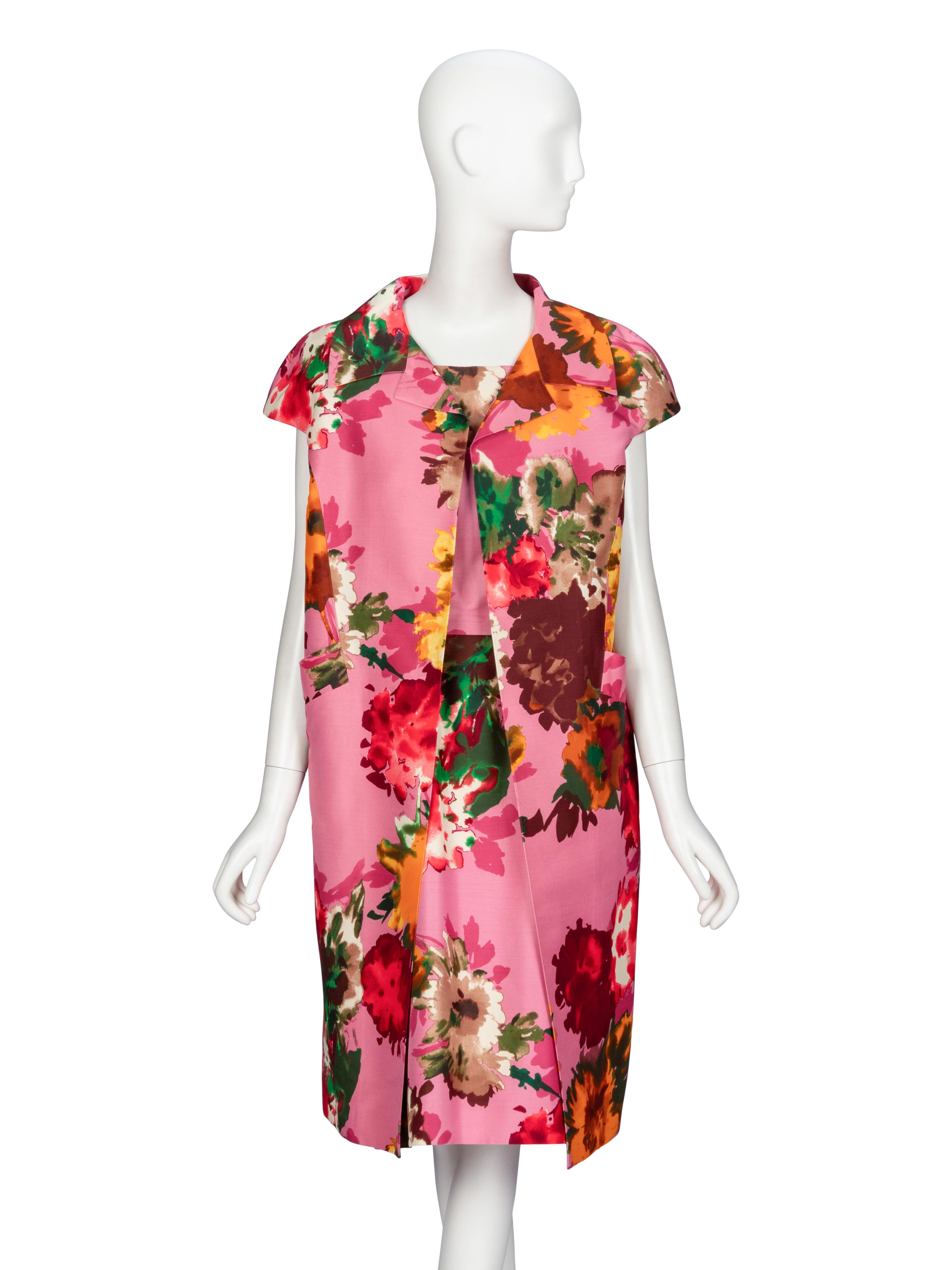 Oscar de la Renta, Floral Silk Faille Dress Enesmble