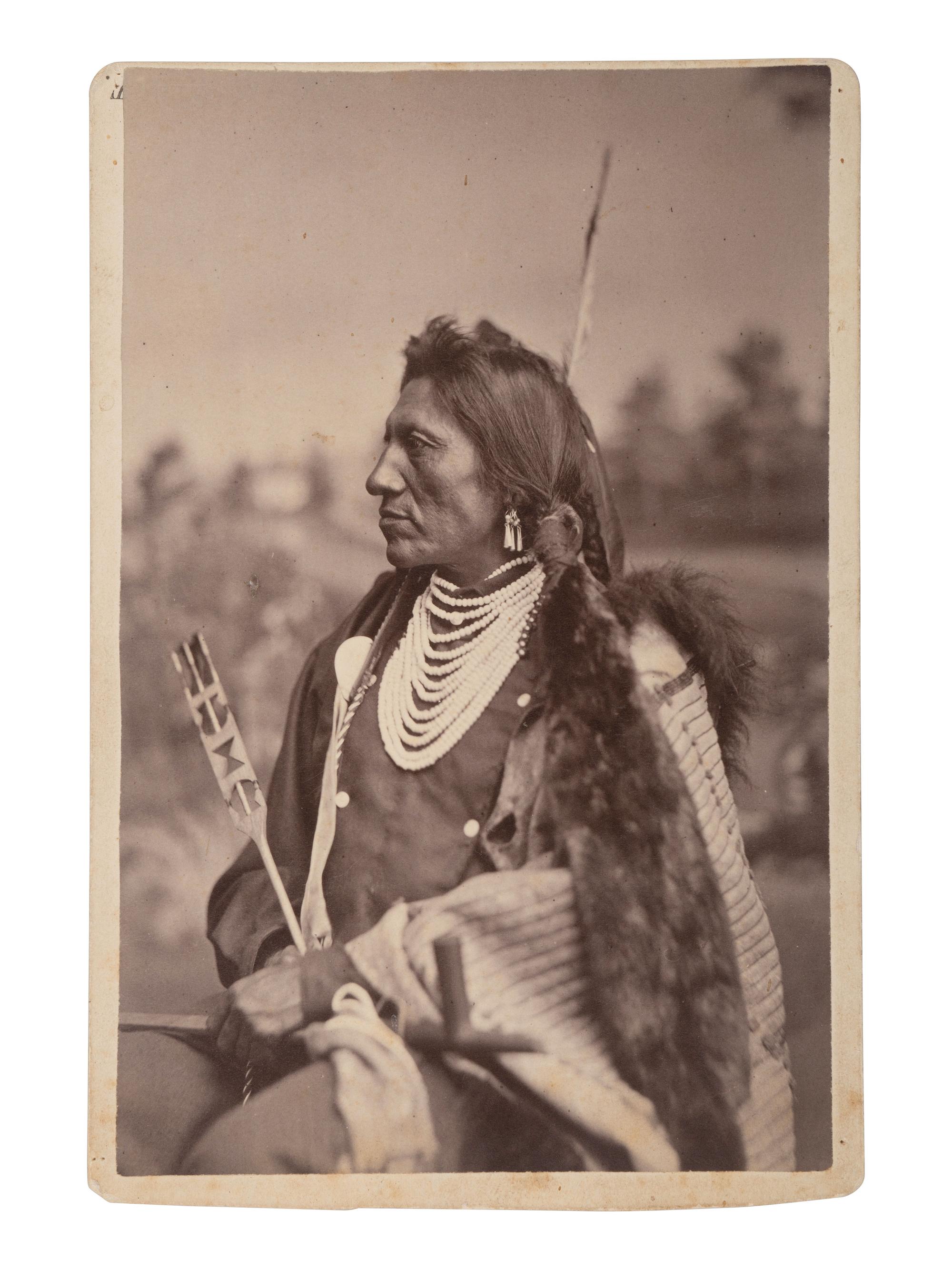 [GOFF, Orlando S. (1843-1916), photographer]. Cabinet card of Goose, Sioux scout, WIA Little Bighorn. Ca 1885.