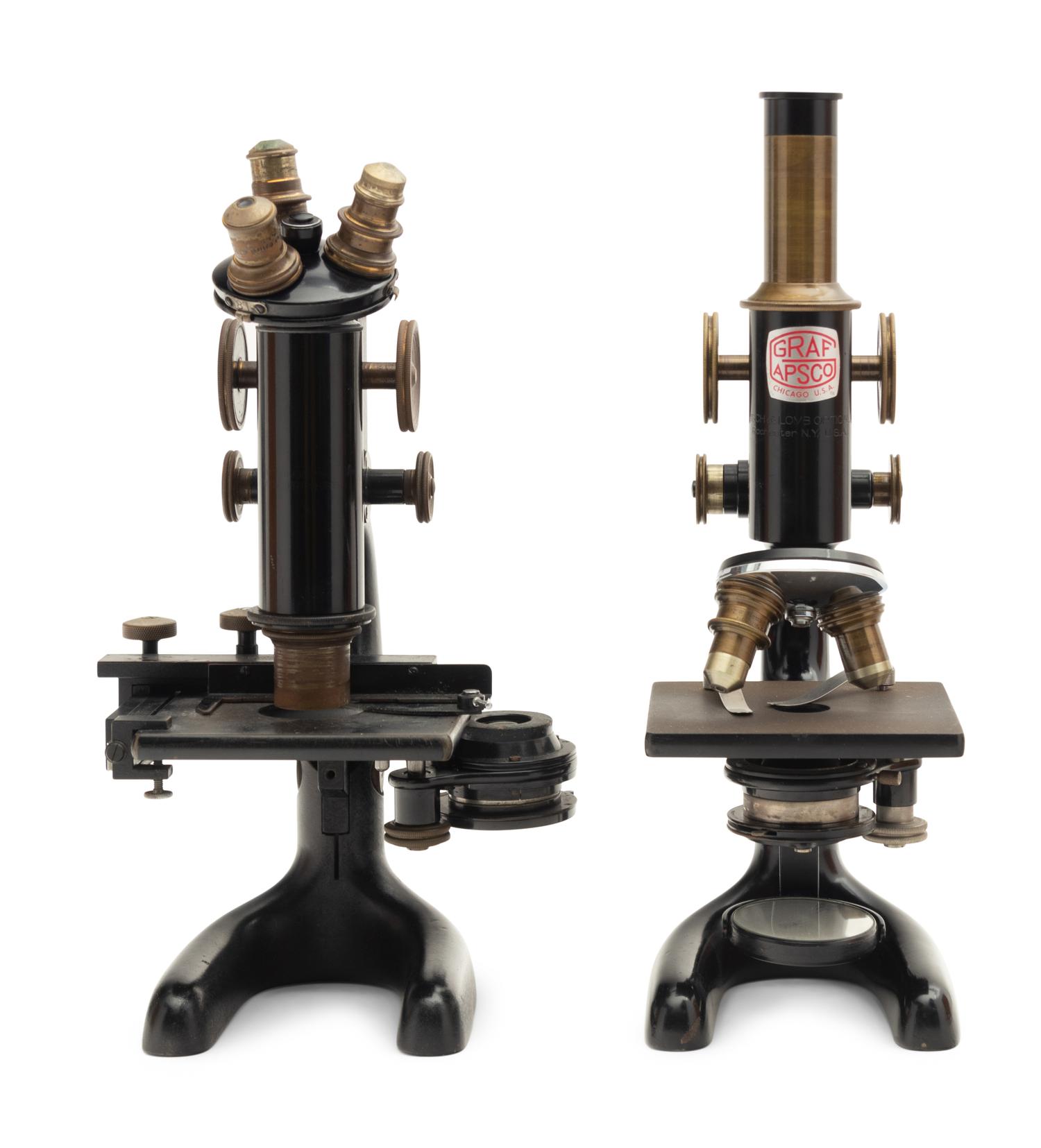Two Bausch & Lomb Black Lacquered Microscopes