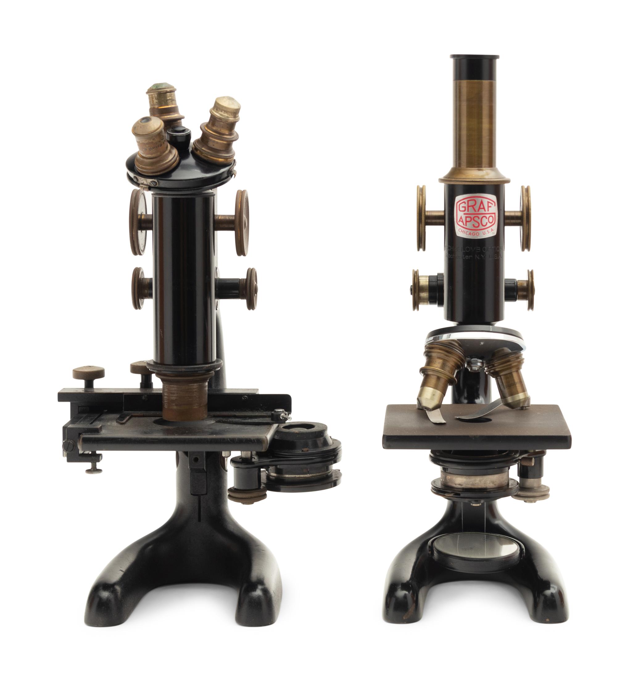 Two Bausch & Lomb Black Lacquered Microscopes