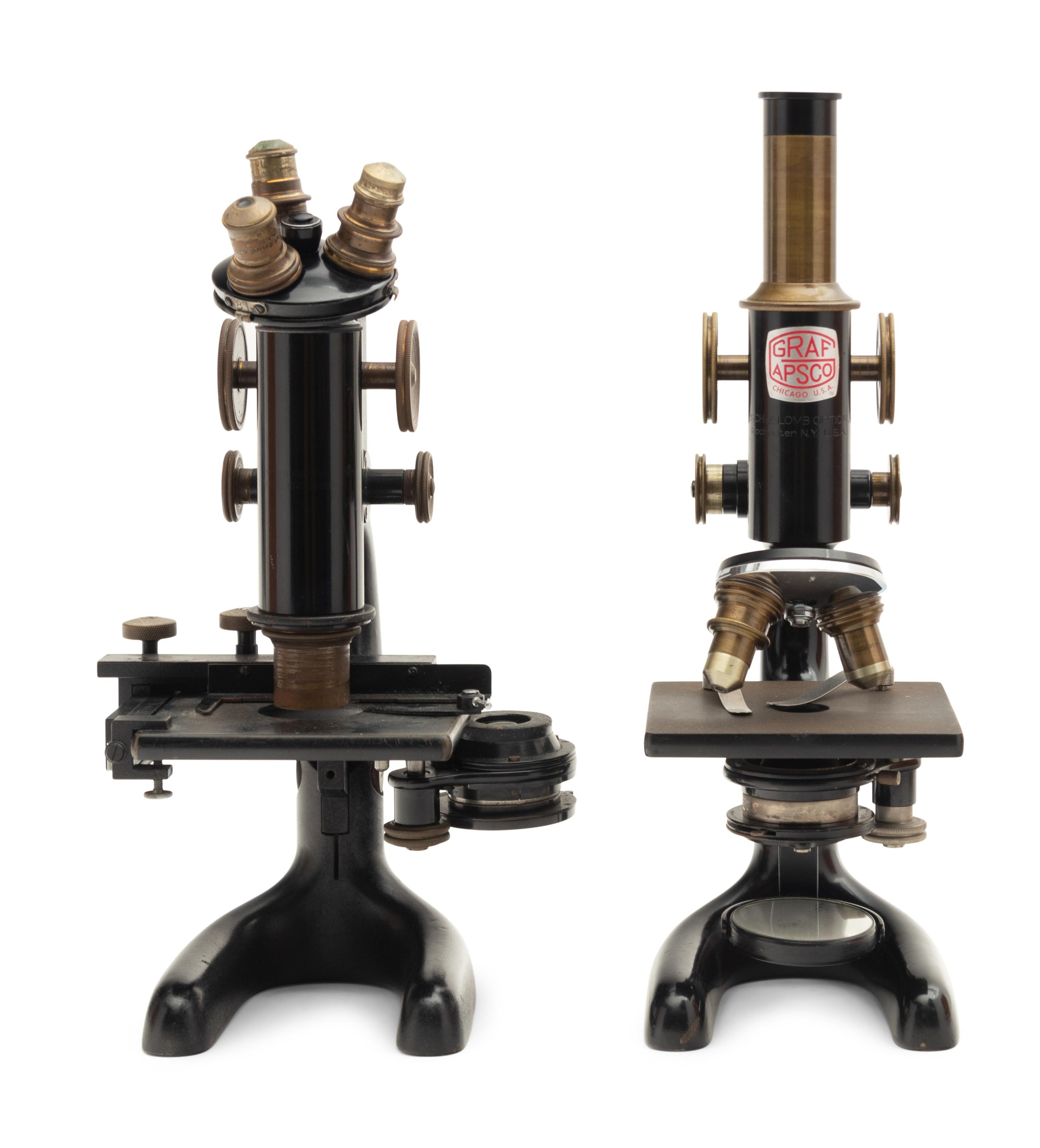 Two Bausch & Lomb Black Lacquered Microscopes