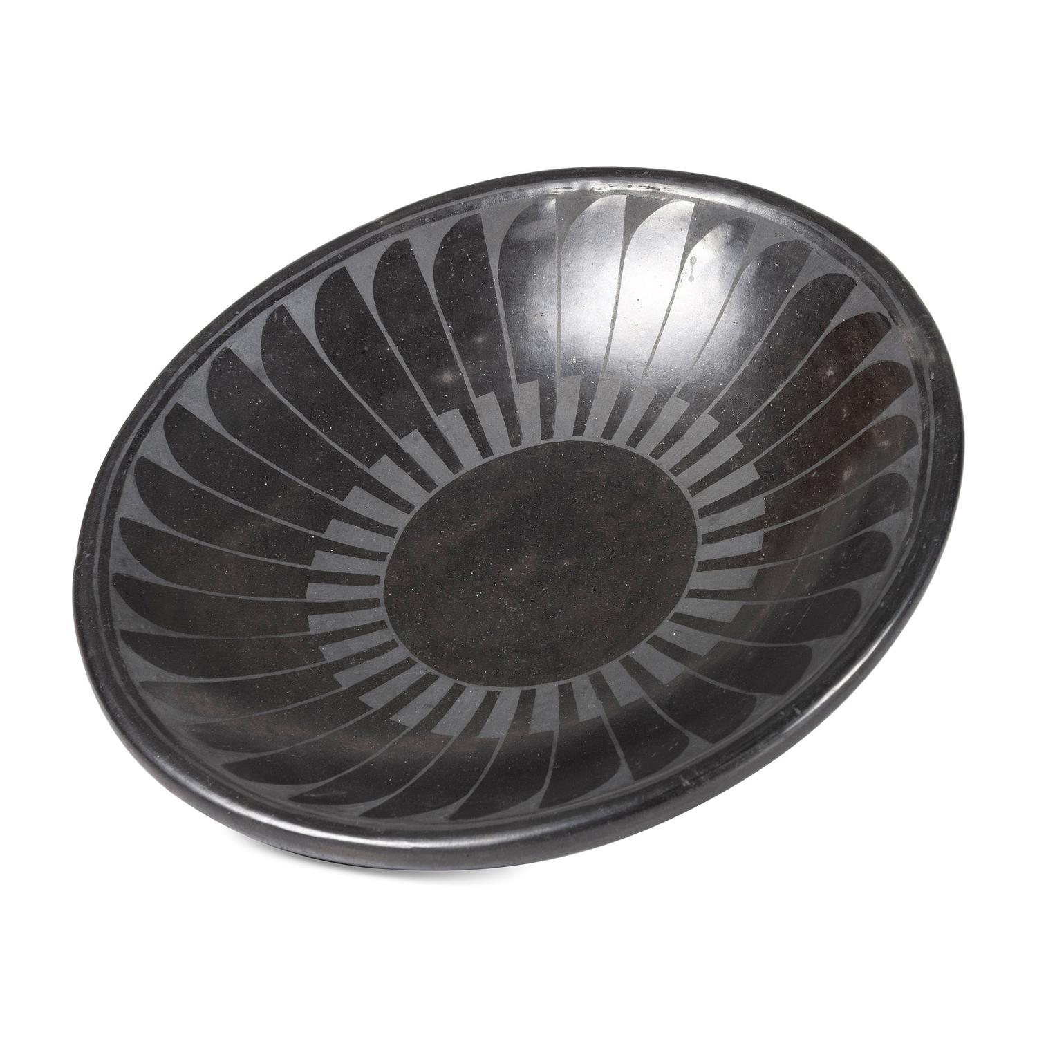 Blackware Plate, with Repeating Feather Design
