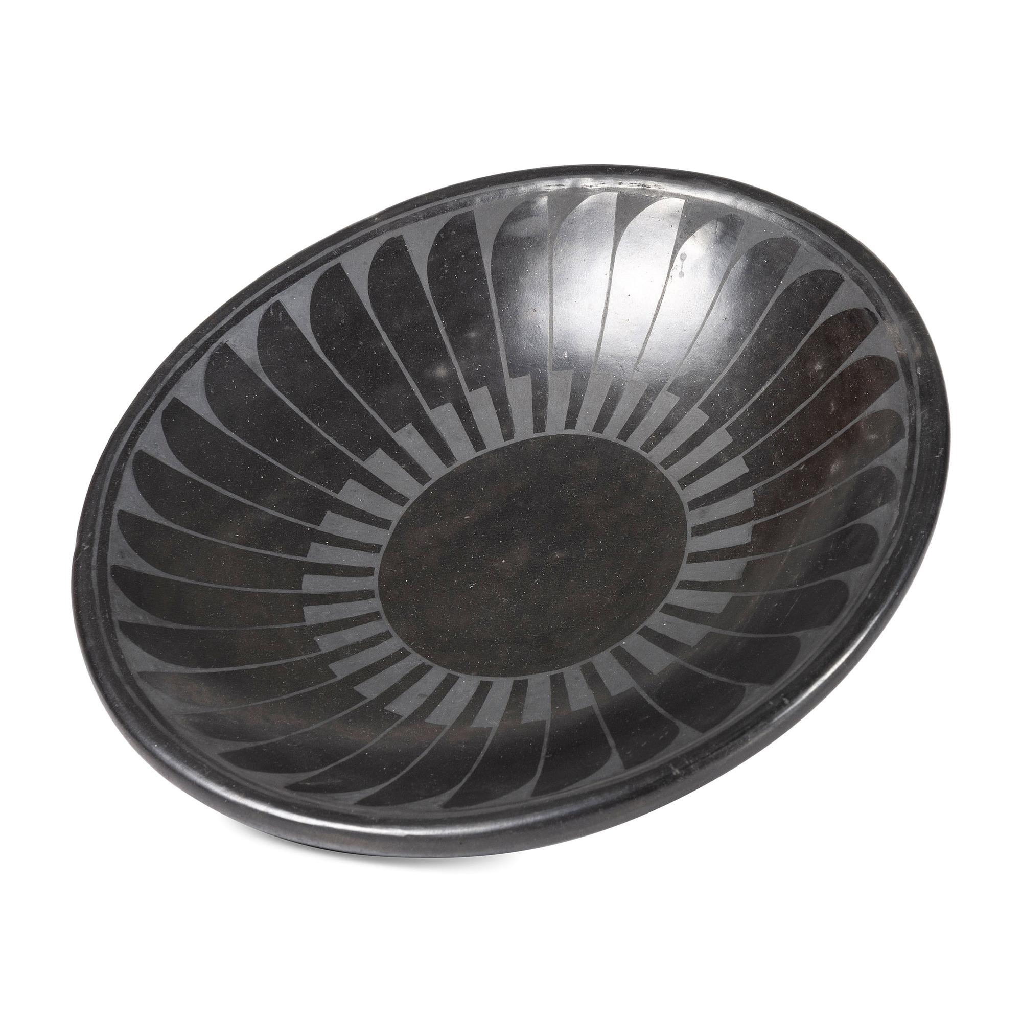 Blackware Plate, with Repeating Feather Design
