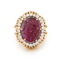 RUBY, DIAMOND, AND YELLOW GOLD RING