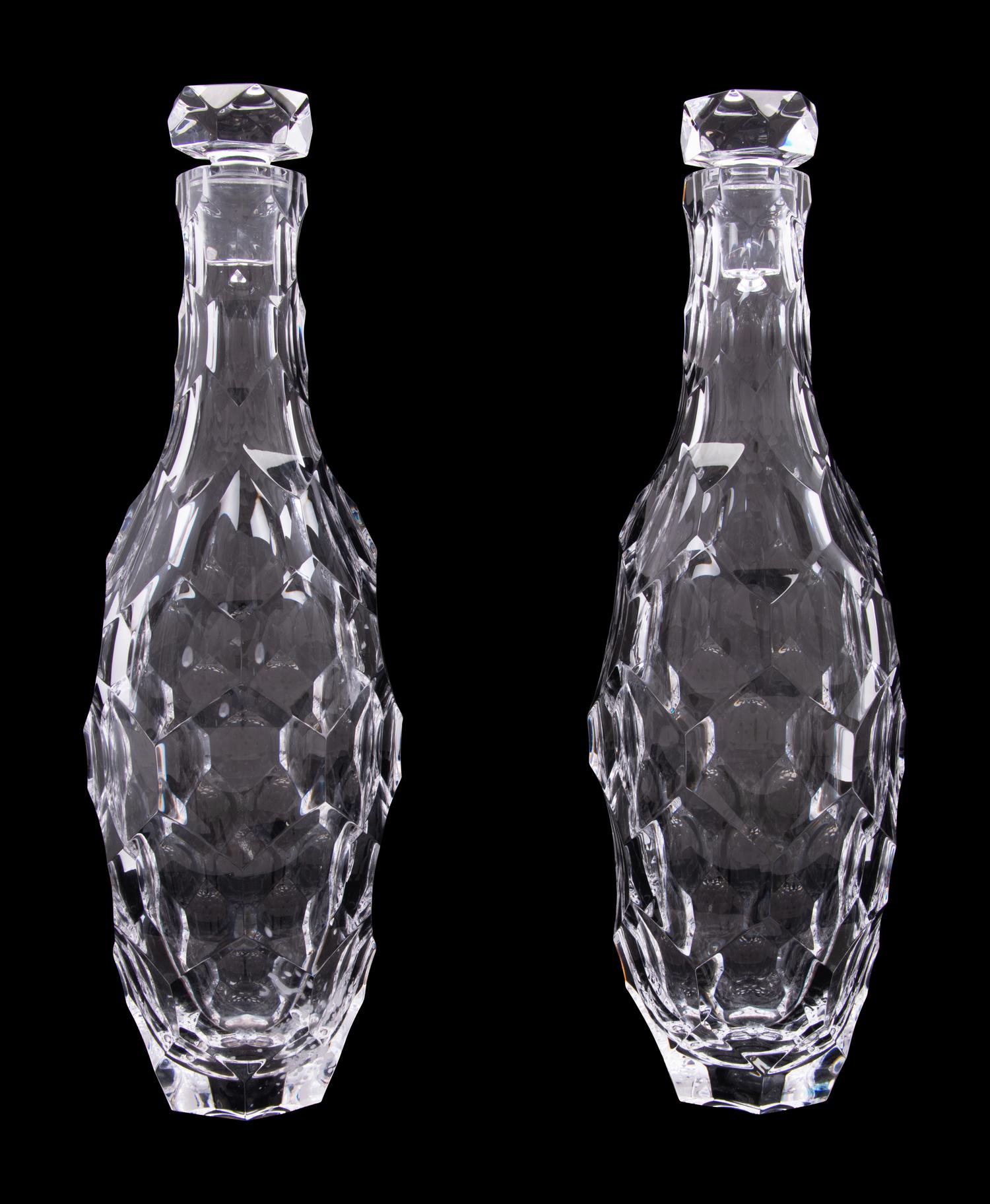 Two Steuben Turtleback Glass Decanters
