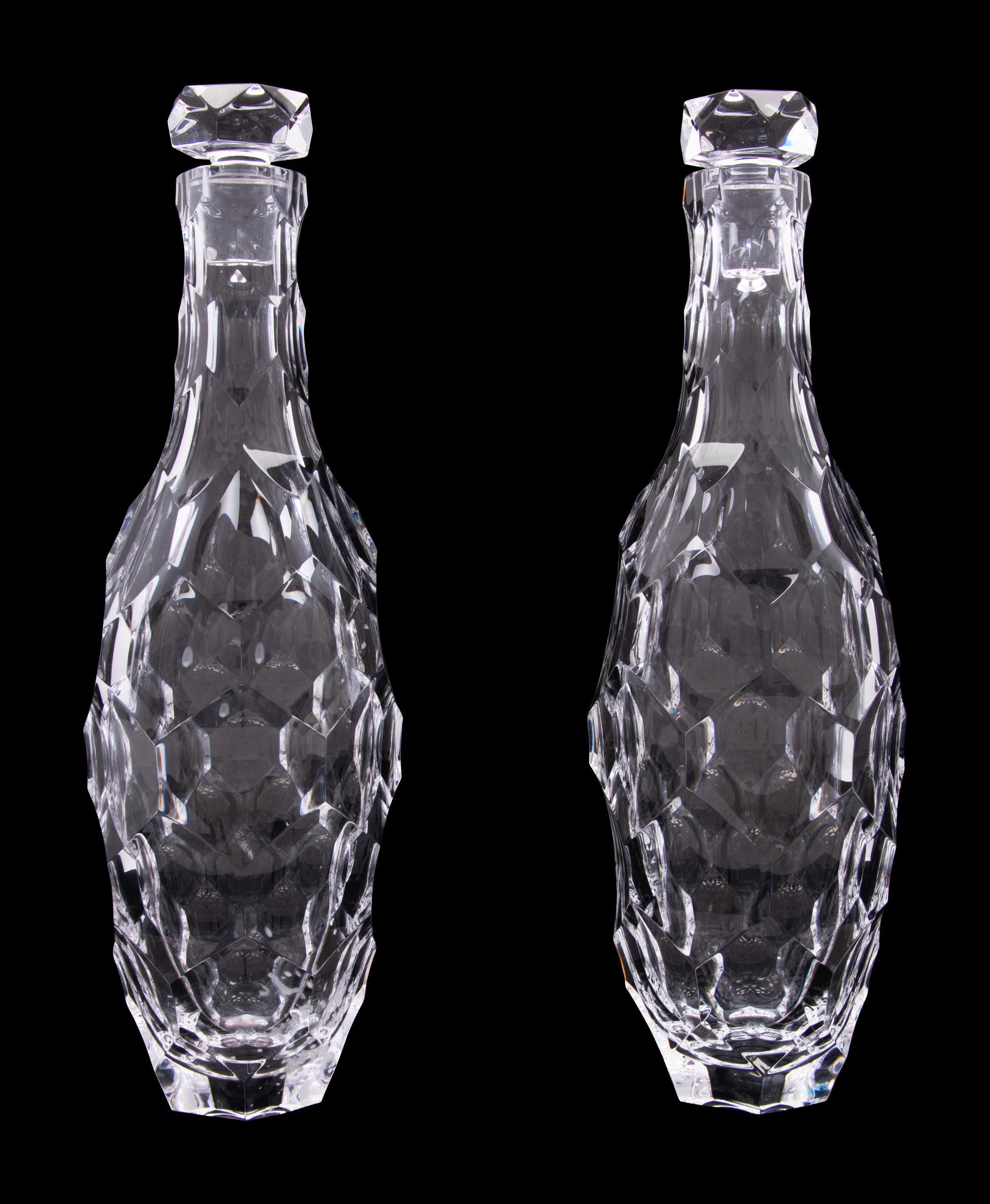Two Steuben Turtleback Glass Decanters
