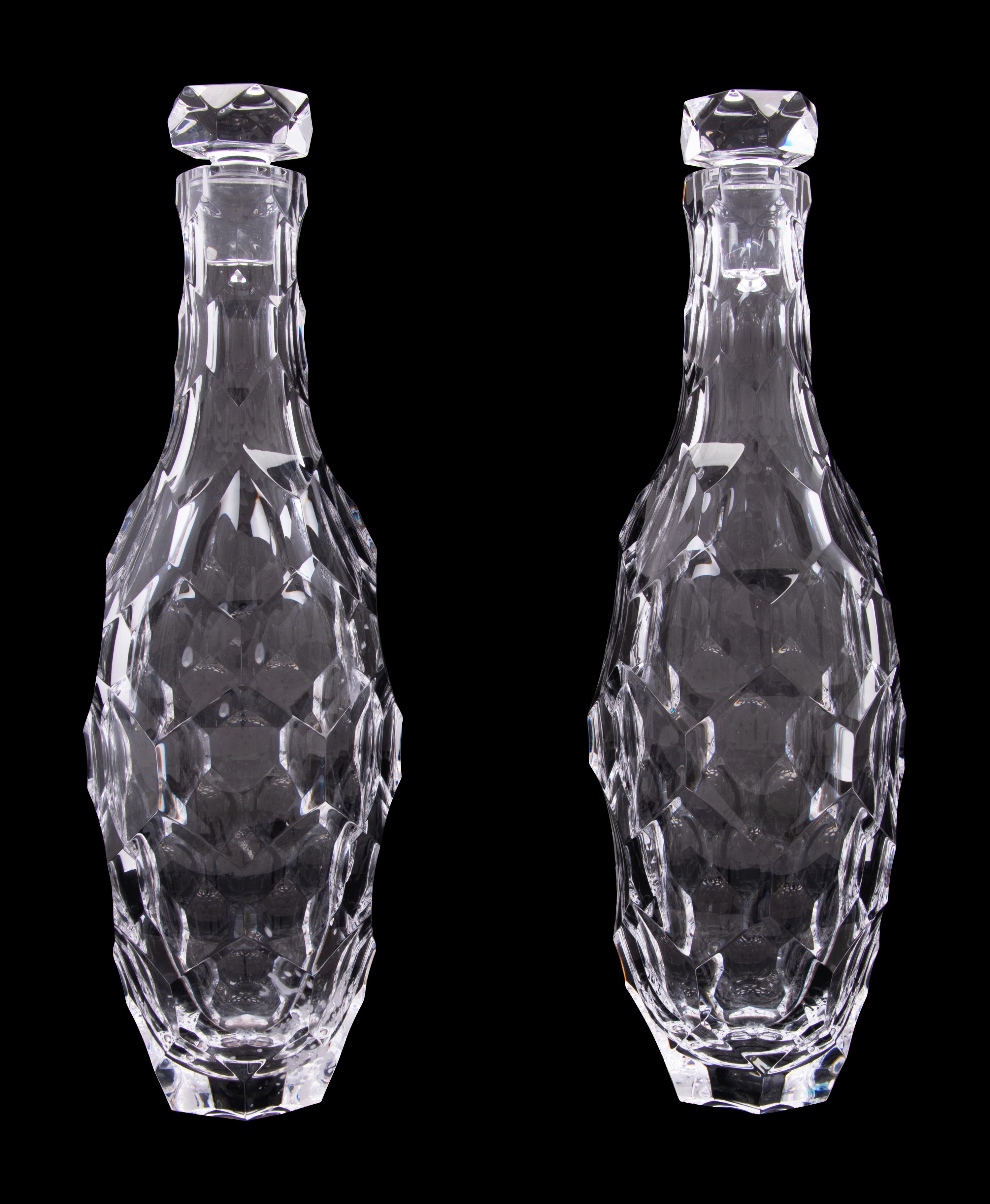 Two Steuben Turtleback Glass Decanters