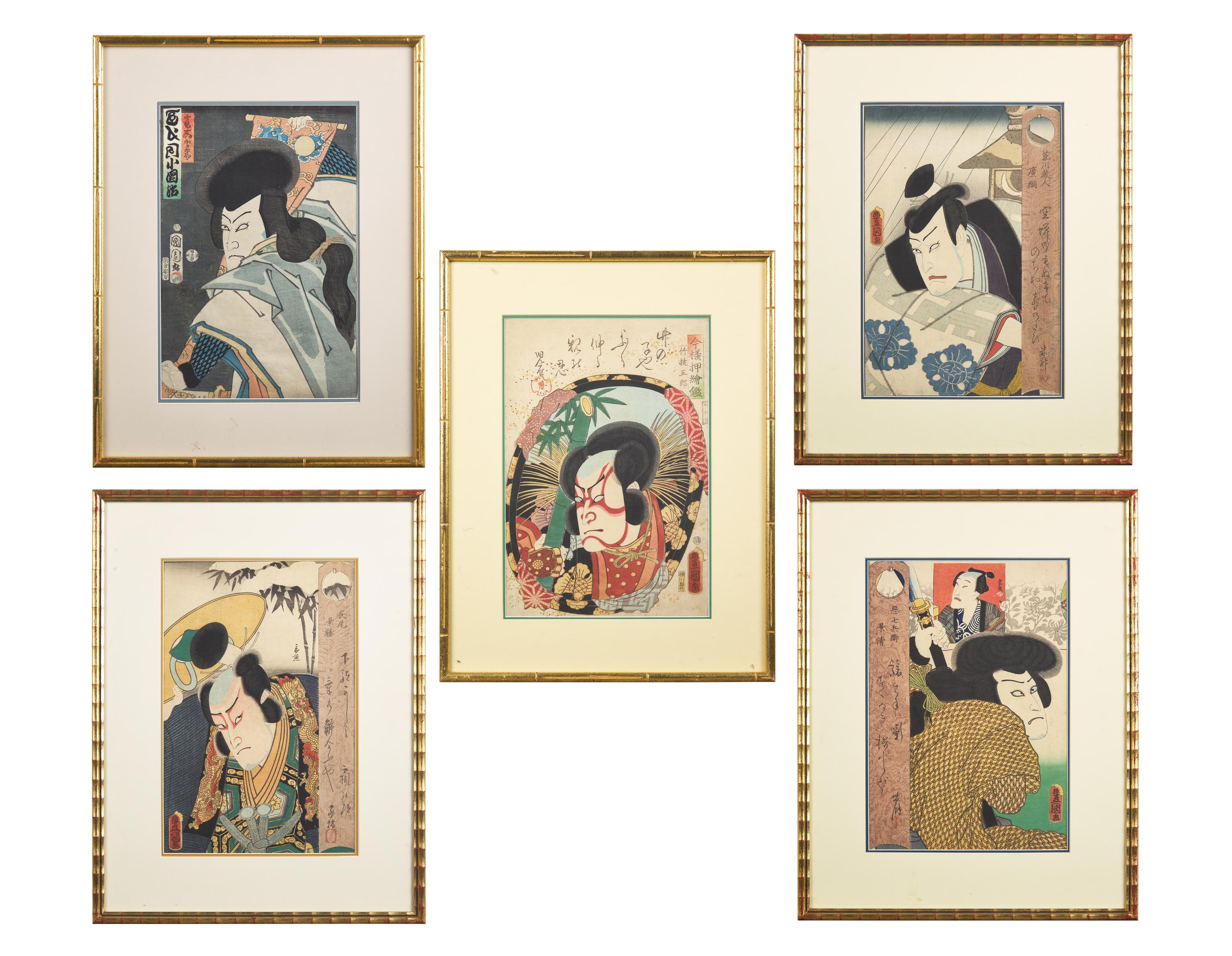 Kunisada (Toyokuni III, Japanese 1786-1865) and Toyohara Kunichika (Japanese, 1835-1900), Five Actor Portraits