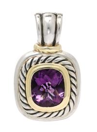 A Sterling Silver, 14 Karat Yellow Gold and Amethyst 'Noblesse' Enhancer/Pendant, David Yurman, 16.50 dwts.