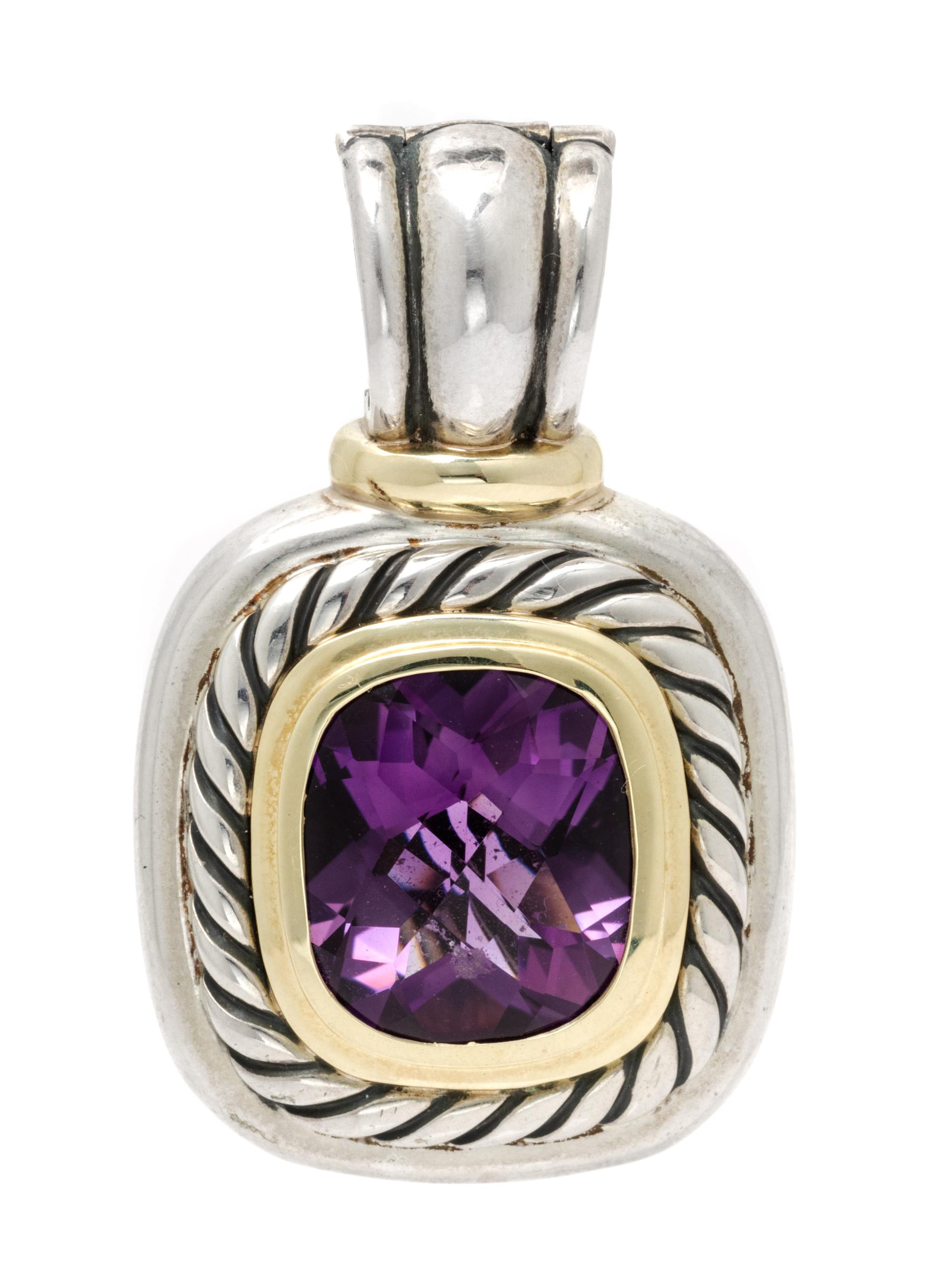 A Sterling Silver, 14 Karat Yellow Gold and Amethyst 'Noblesse' Enhancer/Pendant, David Yurman, 16.50 dwts.