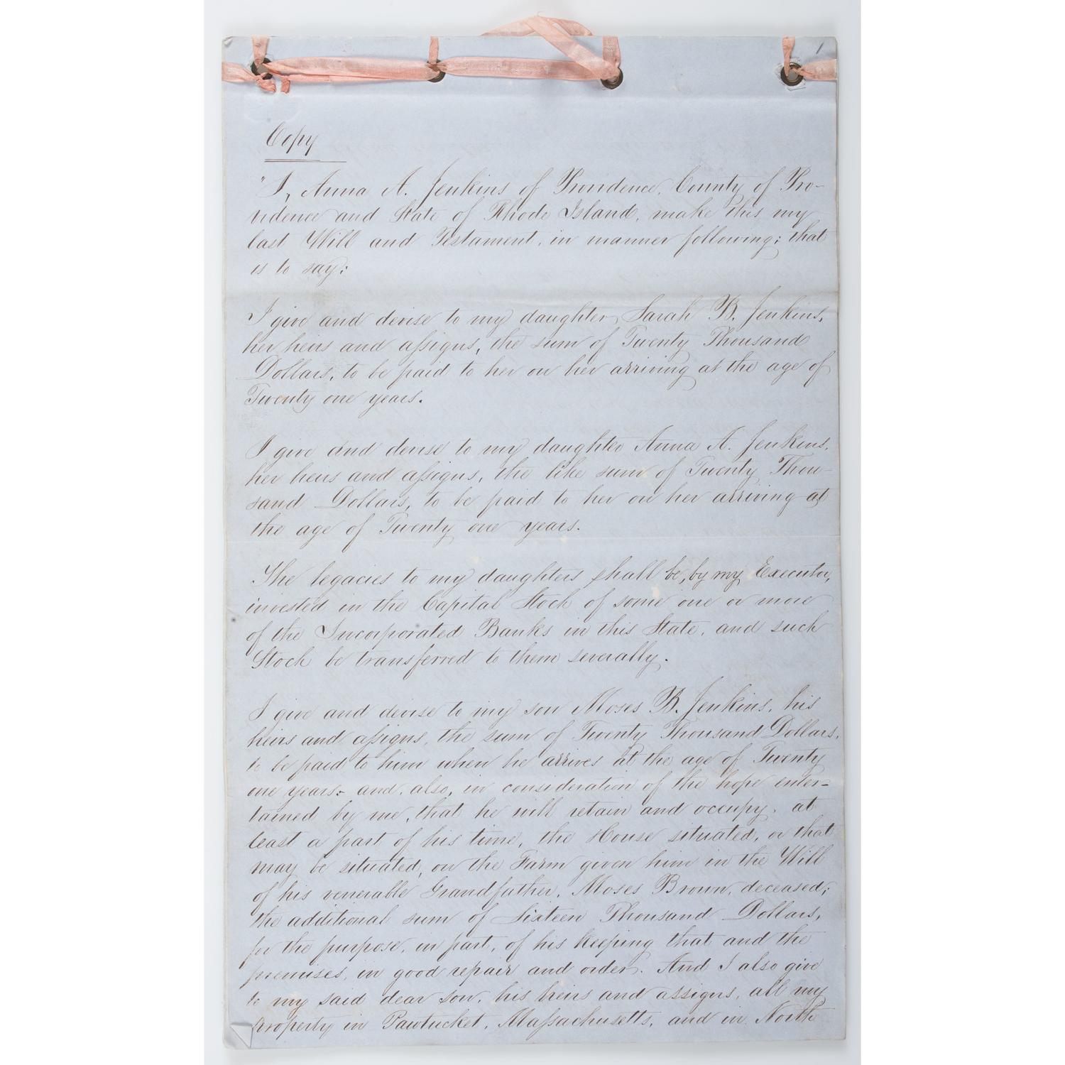 Anna Almy Jenkins, Quaker and Granddaughter of Brown University Founder, Moses Brown, Archive Featuring Correspondence, Wills, and Documents from the Religious Society of Friends