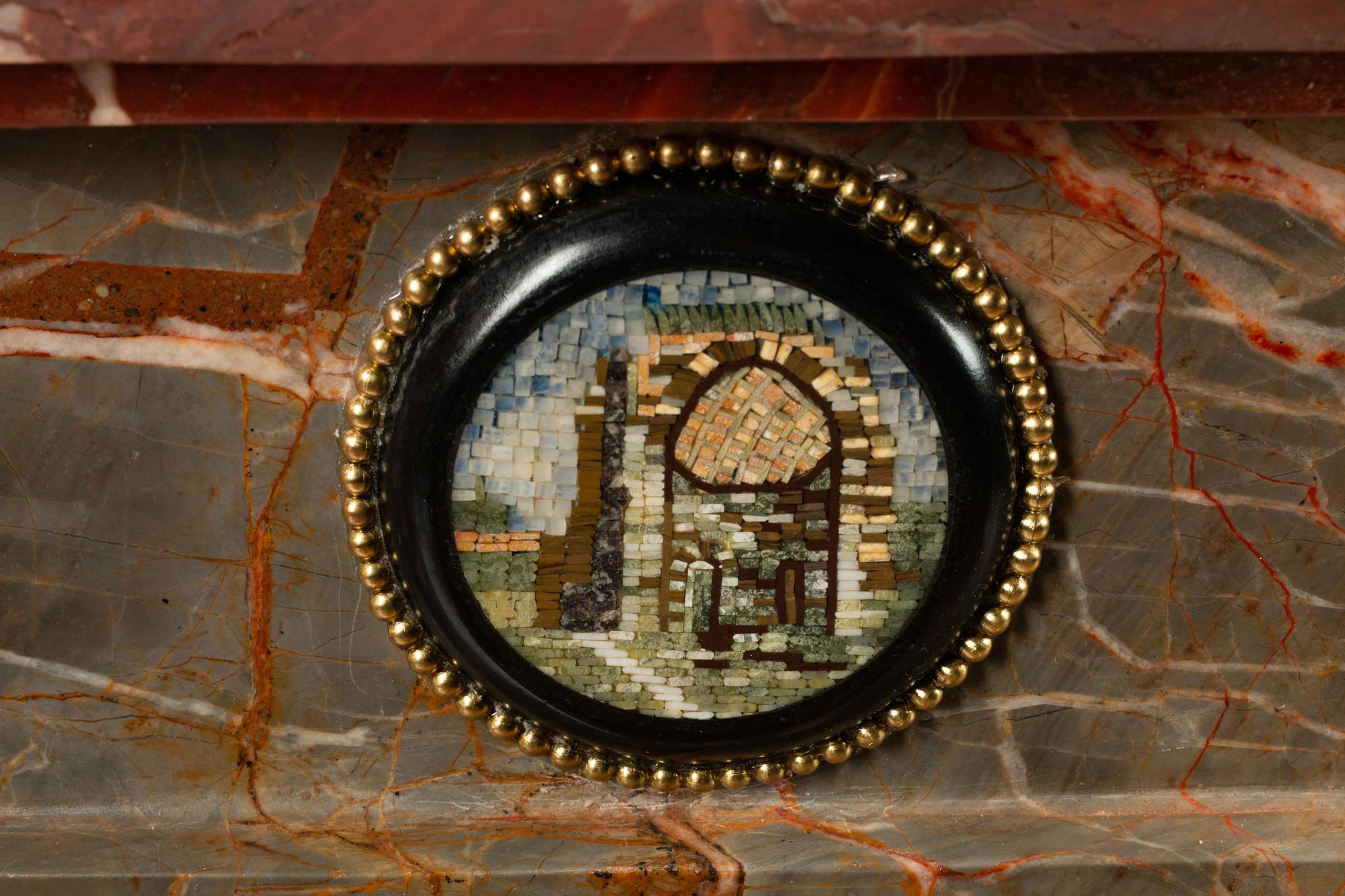 A Pair of Micromosaic Mounted Marble Pedestals