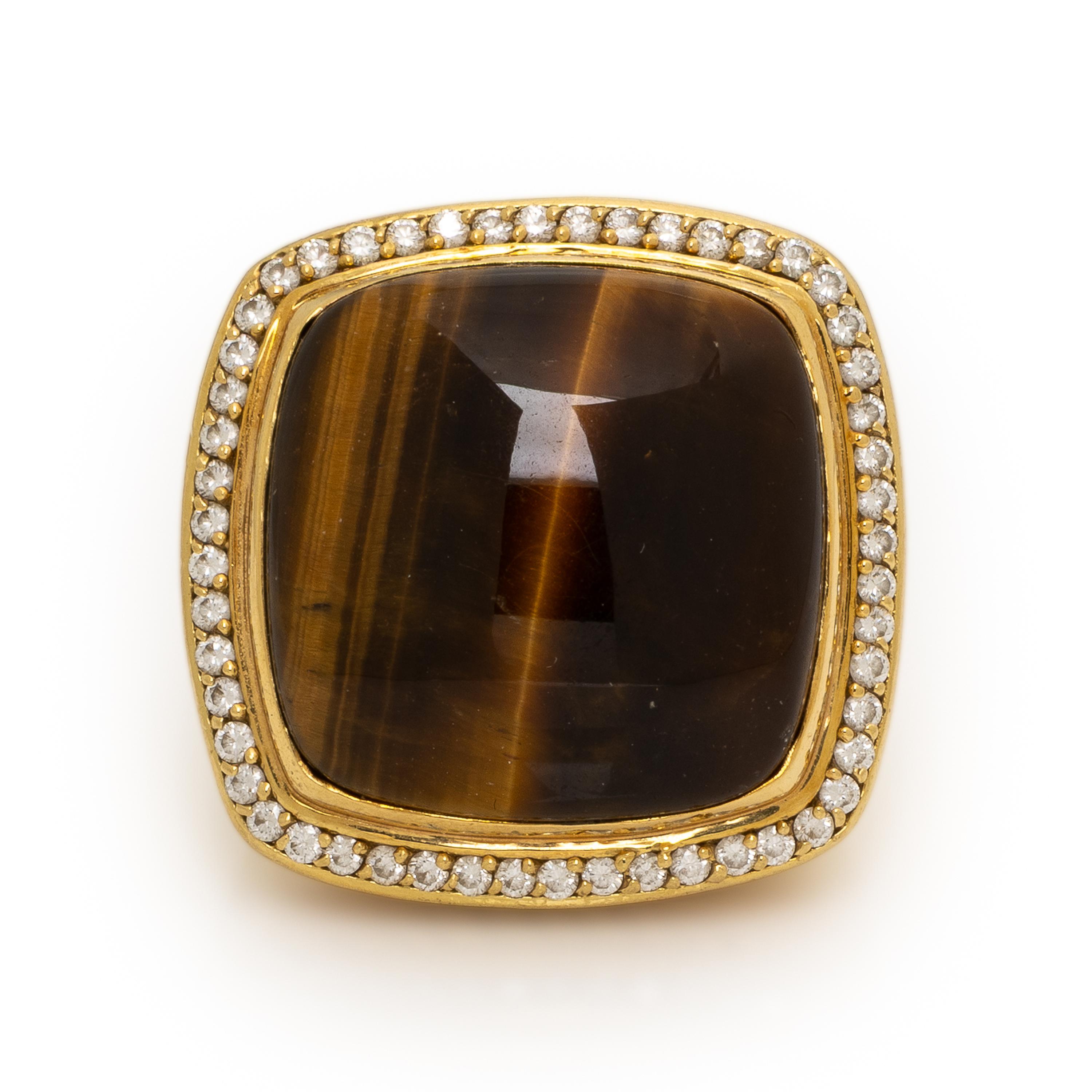 David Yurman, 'Albion', Tiger's Eye Quartz, Diamond, and Yellow Gold Ring
