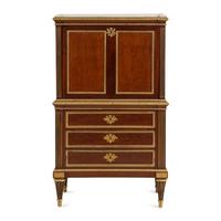 A Louis XVI Brass-Inlaid and Gilt Bronze Mounted Mahogany Secrétaire à Abattant