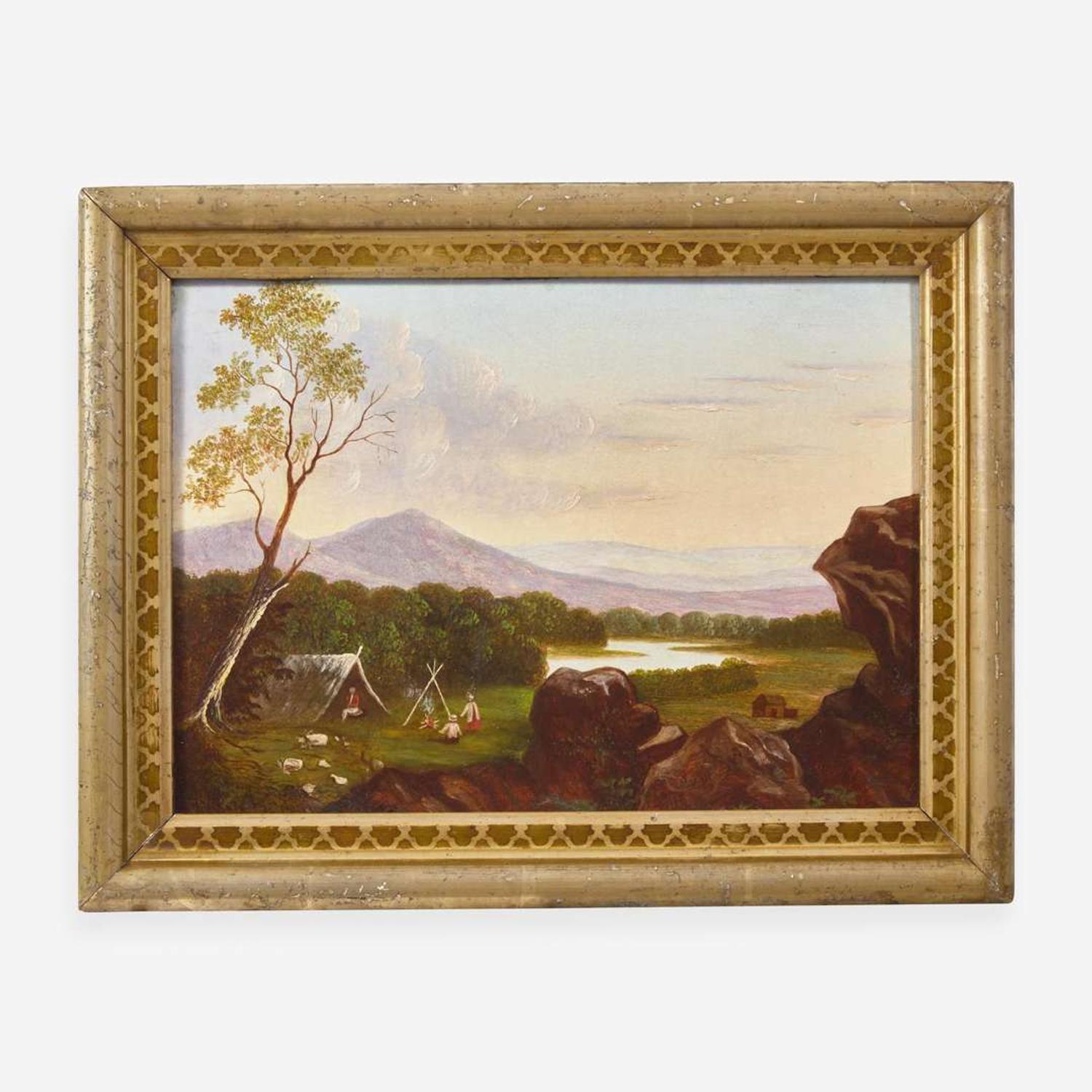 American School 19th century Campers in a Landscape, Possibly near West Point, New York