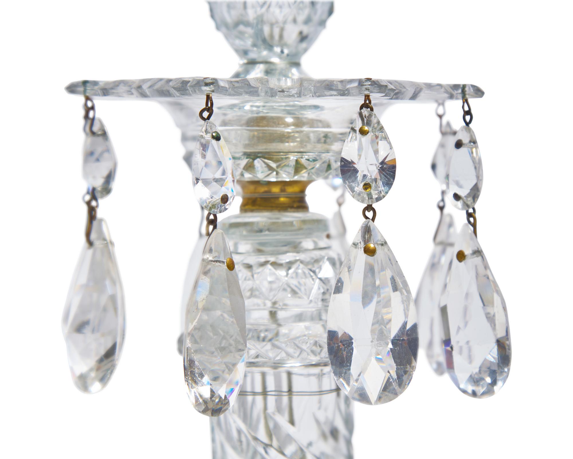 Two Pairs of George III Colorless and Citrine Cut-Glass Candlesticks
