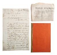 [MILITARIA INCLUDING THE CIVIL WAR]. A group of 8 items, incl. Confederate bond, southern newspaper, Union pay roster, signature of M. Genl. Sheridan, GAR pin and more.