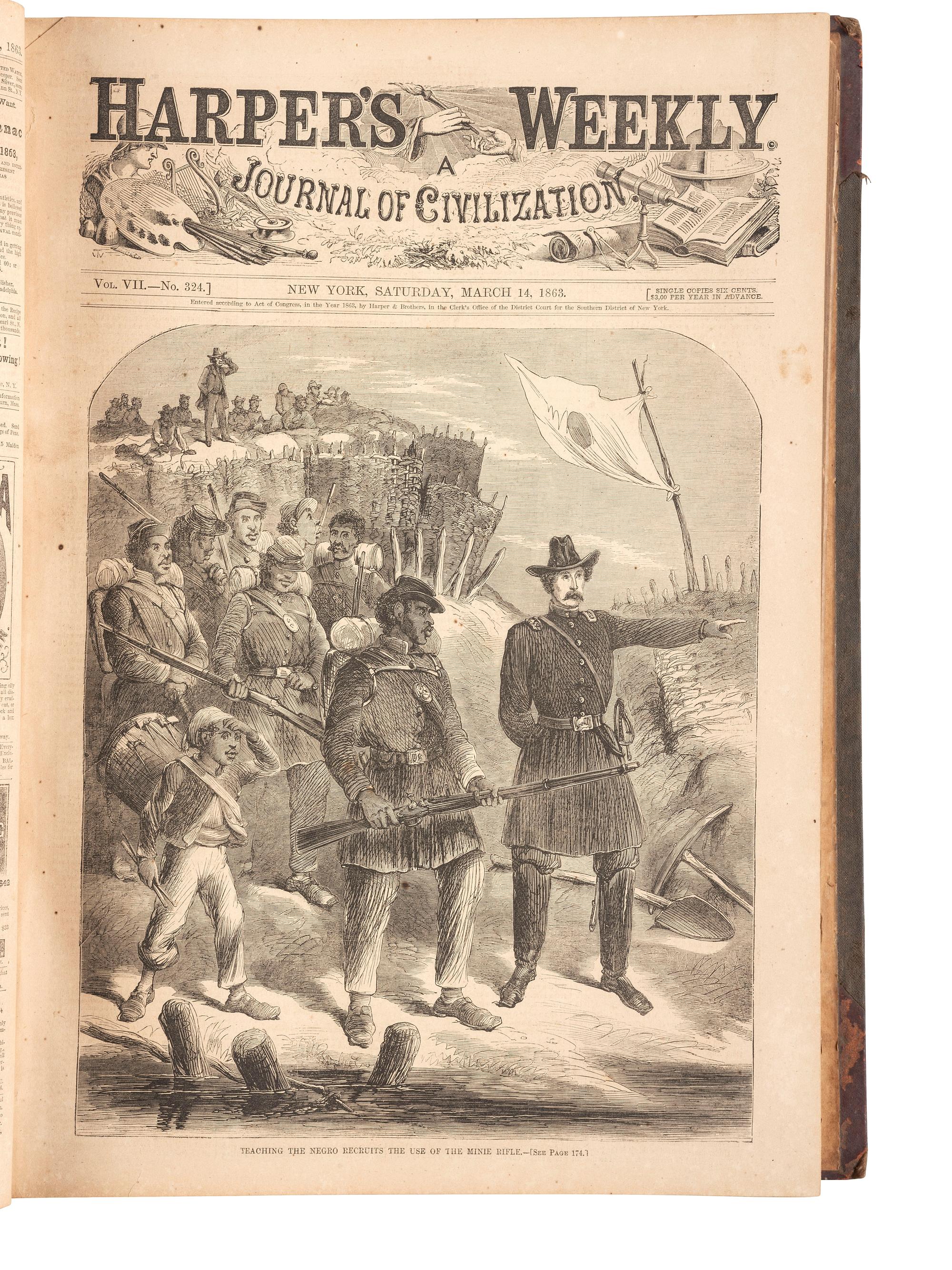 [CIVIL WAR]. Harper's Weekly. 305 issues in 6 bound volumes. New York: Harper & Brothers, 1860-1865.