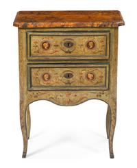 An Italian Painted Commode, Height 30 1/2 x width 24 x depth 13 1/2 inches.