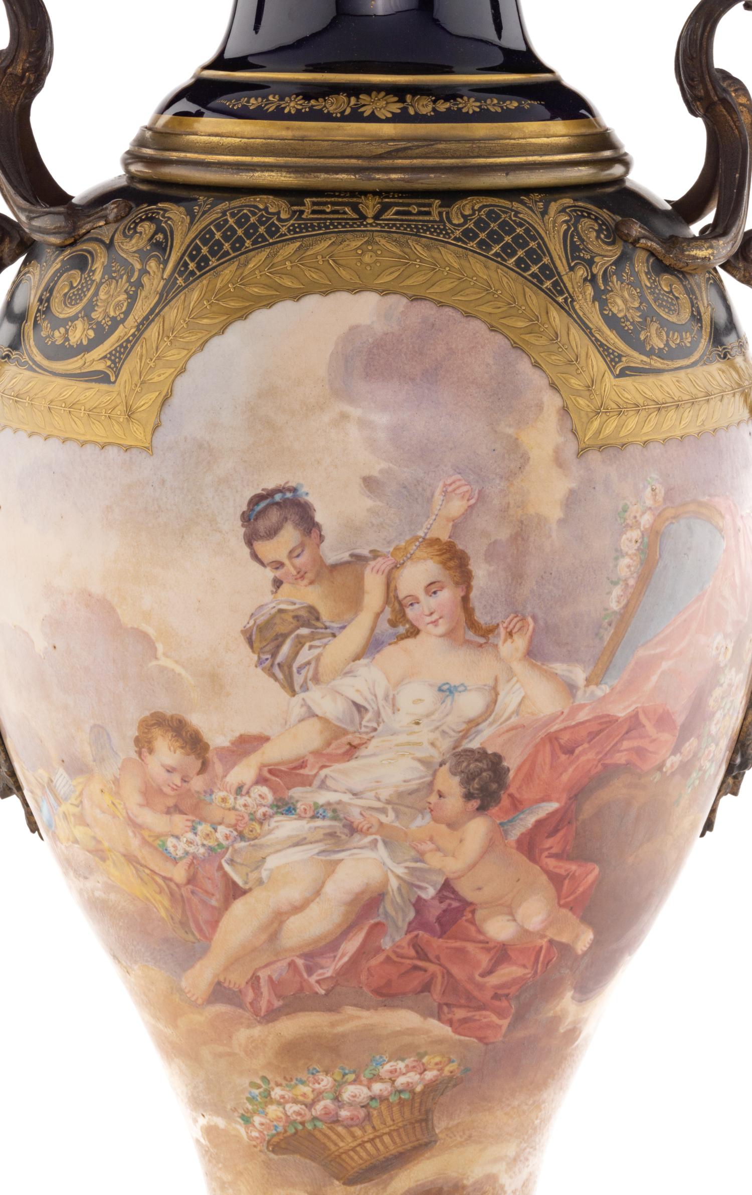 A Monumental Sèvres Style Gilt Bronze Mounted Porcelain Palace Vase