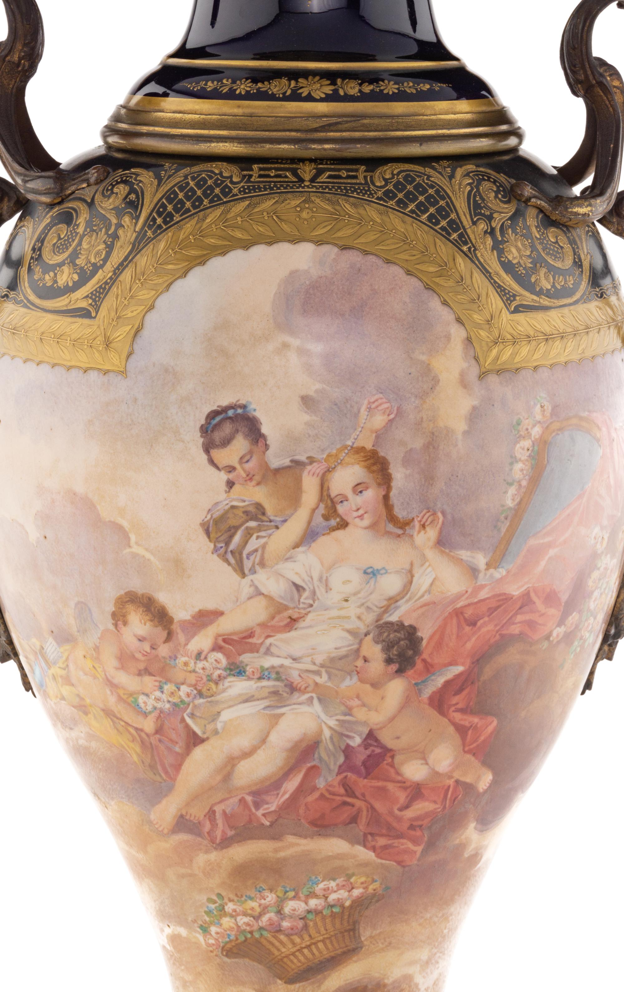 A Monumental Sèvres Style Gilt Bronze Mounted Porcelain Palace Vase
