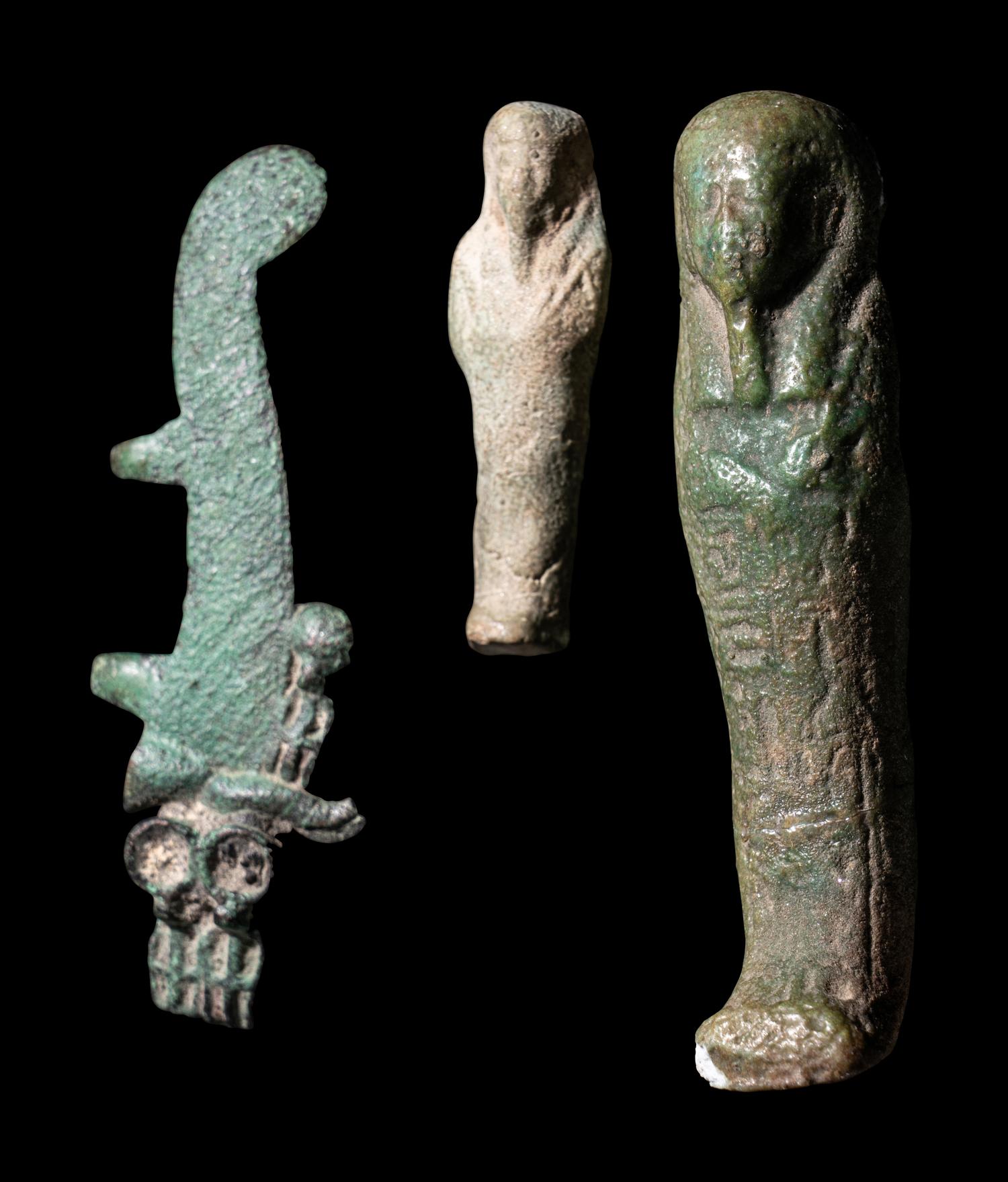 Six Egyptian Faience and Bronze Objects