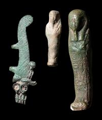 Six Egyptian Faience and Bronze Objects