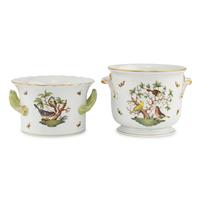 Two Herend Rothschild Bird Porcelain Cache Pots