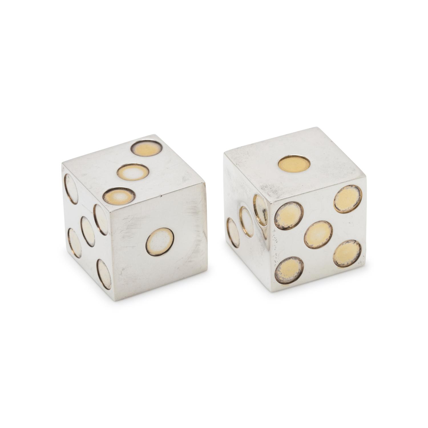 BVLGARI, PAIR OF STERLING SILVER AND GILT DICE