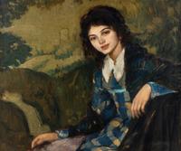 Young Woman Against a Tapestry , c. 1913