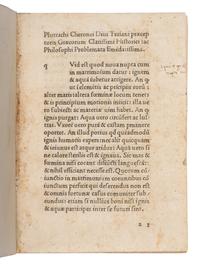 PLUTARCH (ca 46-ca120). Problemata . Translated by Joannes Petri Lucensis. Edited by Joannes Calphurnius. [Ferrara?: Andreas Belfortis, Gallus, ca 1477?].