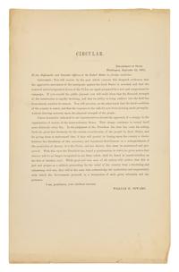 [Presidential] [Lincoln, Abraham] Seward, William H. Printed Circular Letter