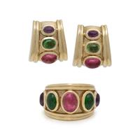 COLLECTION OF YELLOW GOLD AND MULTIGEM JEWELRY