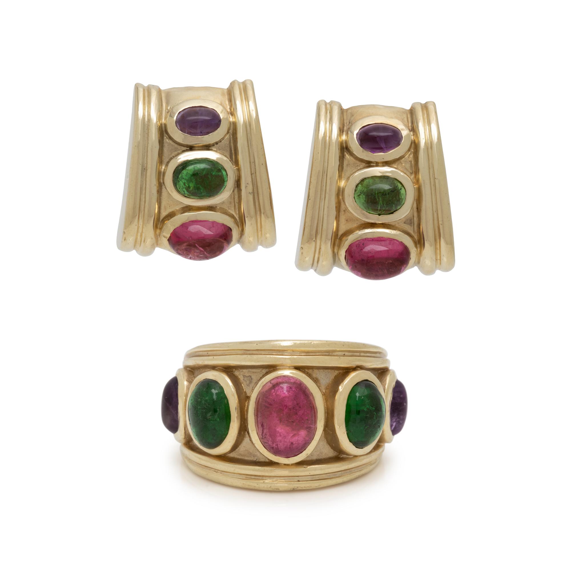 COLLECTION OF YELLOW GOLD AND MULTIGEM JEWELRY