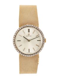 OMEGA, 14K YELLOW GOLD AND DIAMOND WATCH