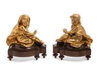 A Pair of French Gilt and Patinated Bronze Figural Chenets