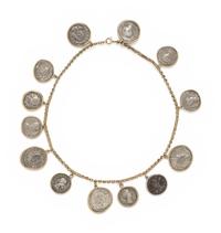 YELLOW GOLD AND SILVER COIN NECKLACE