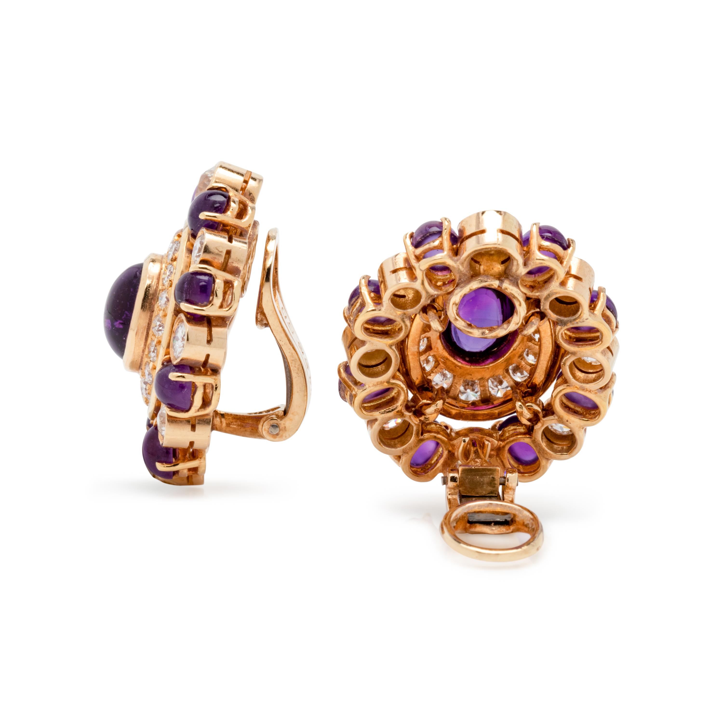 VAN CLEEF & ARPELS, AMETHYST AND DIAMOND EARCLIPS