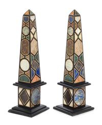 A Pair of Grand Tour Style Specimen Marble Obelisks Height 21 inches. — 20TH CENTURY
