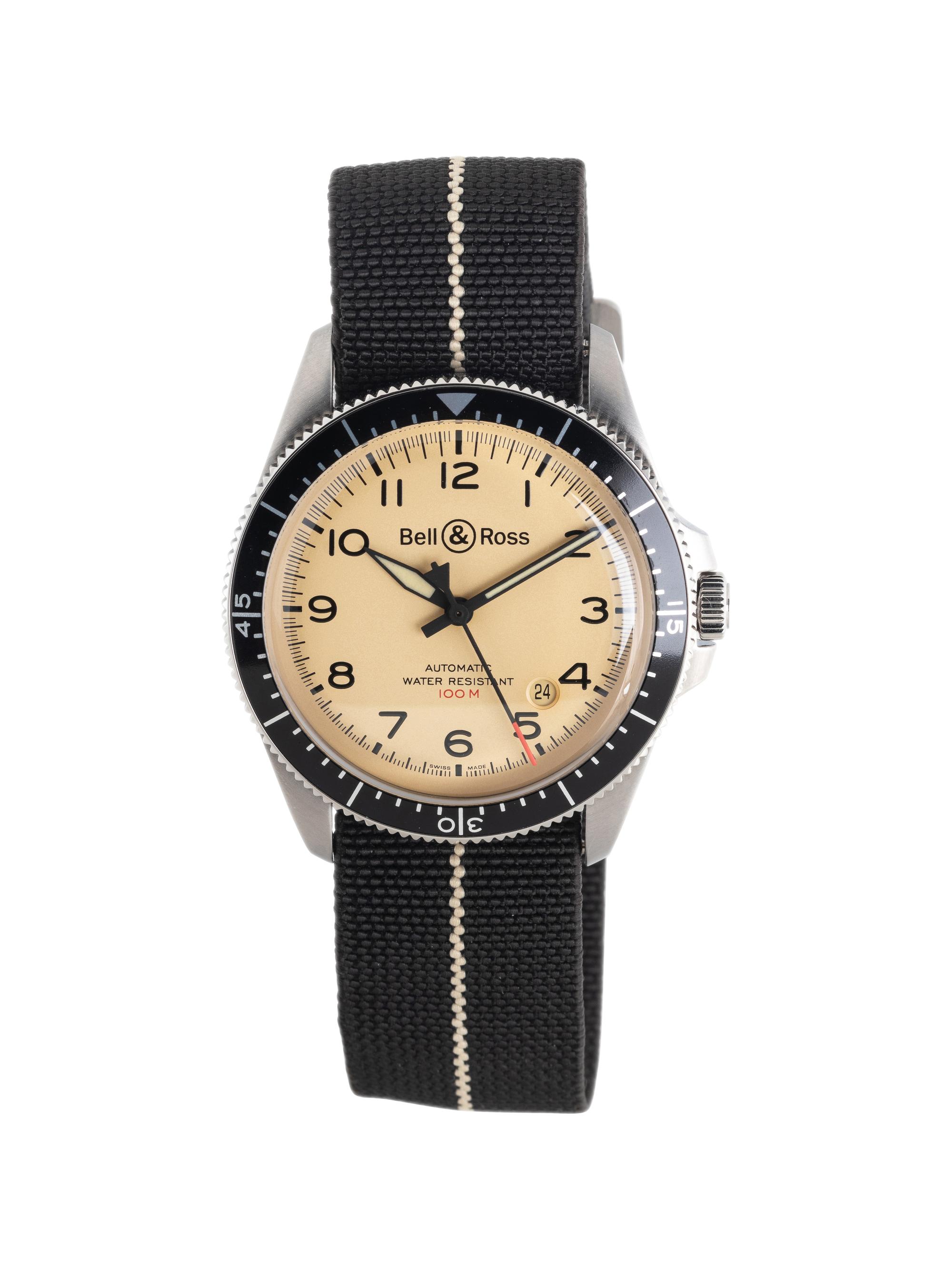 BELL & ROSS, STAINLESS STEEL 'BR V2-92 MILITARY BEIGE' WATCH