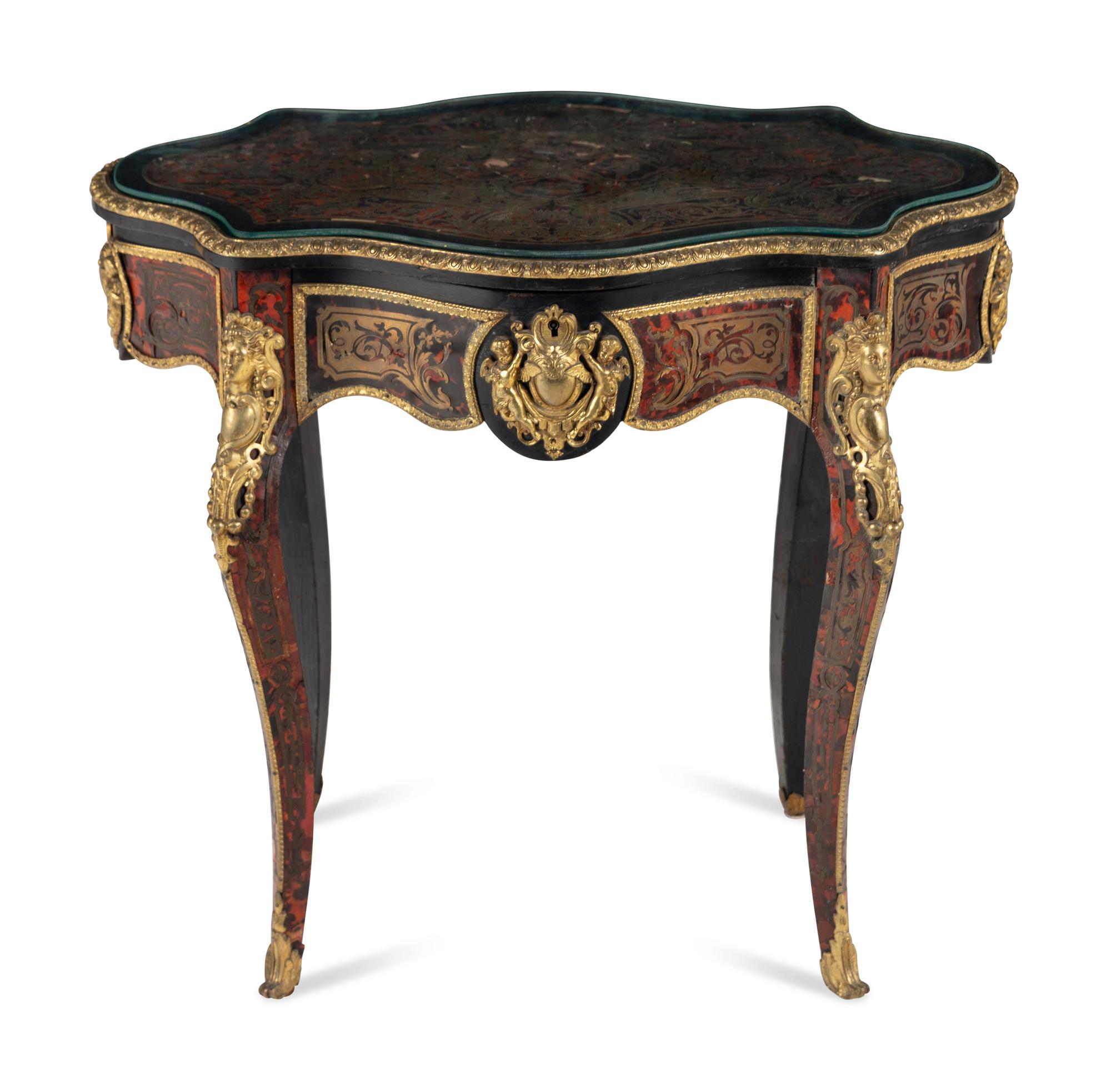 A Napoleon III Style Gilt Bronze Mounted Boulle Marquetry Center Table