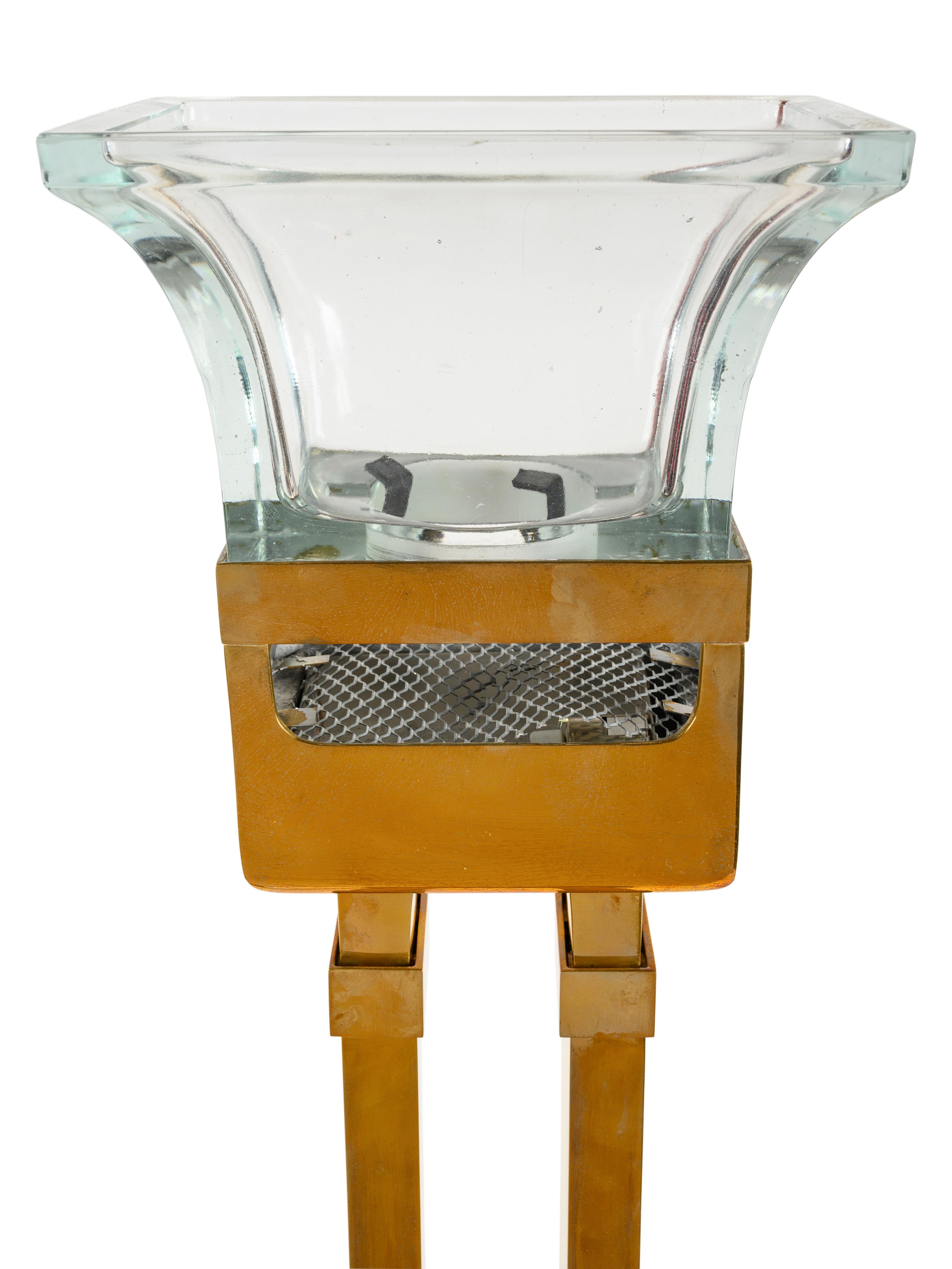 A Pair of Chapman Polished Brass Fire and Ice Torchères