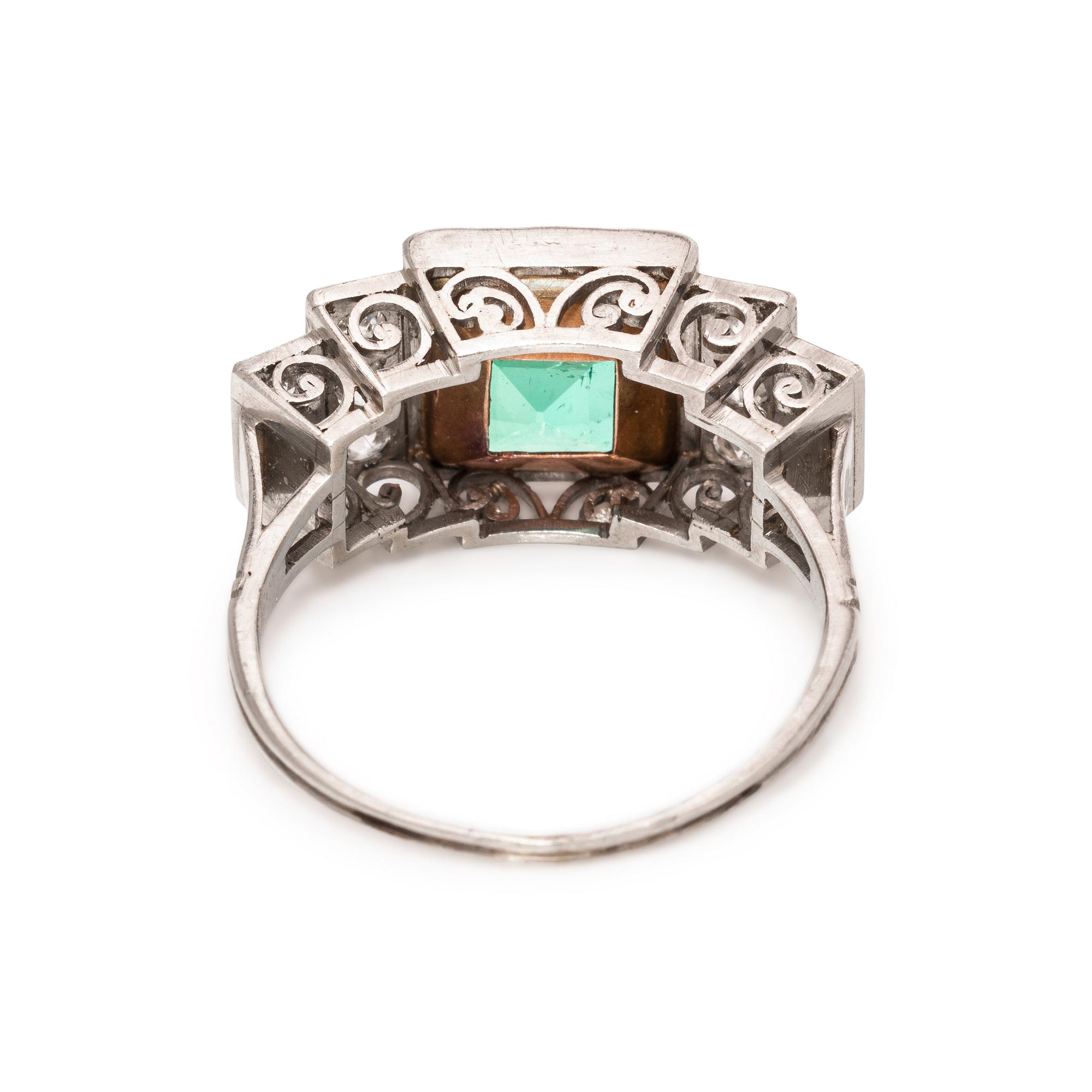 ART DECO, EMERALD AND DIAMOND RING