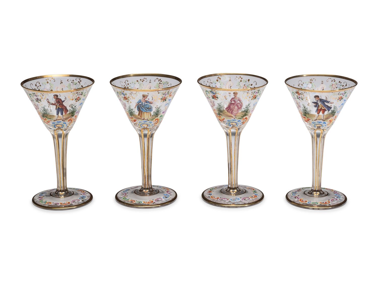 A Set of Continental Painted and Enameled Glassware
