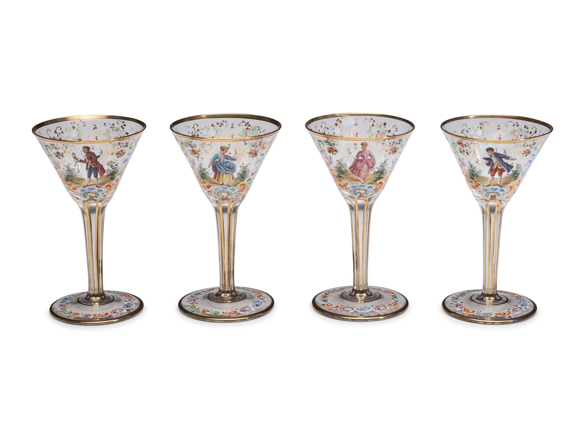 A Set of Continental Painted and Enameled Glassware