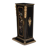 A Napoleon III Style Ebonized, Hardstone-Inset and Gilt Bronze Mounted Pedestal Cabinet