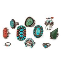 Navajo and Zuni Silver Rings, with Inlay