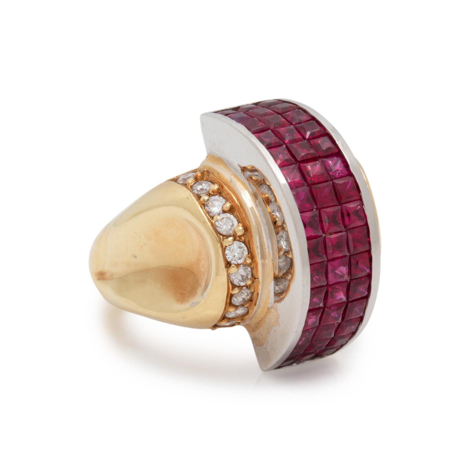 BICOLOR GOLD, RUBY AND DIAMOND RING